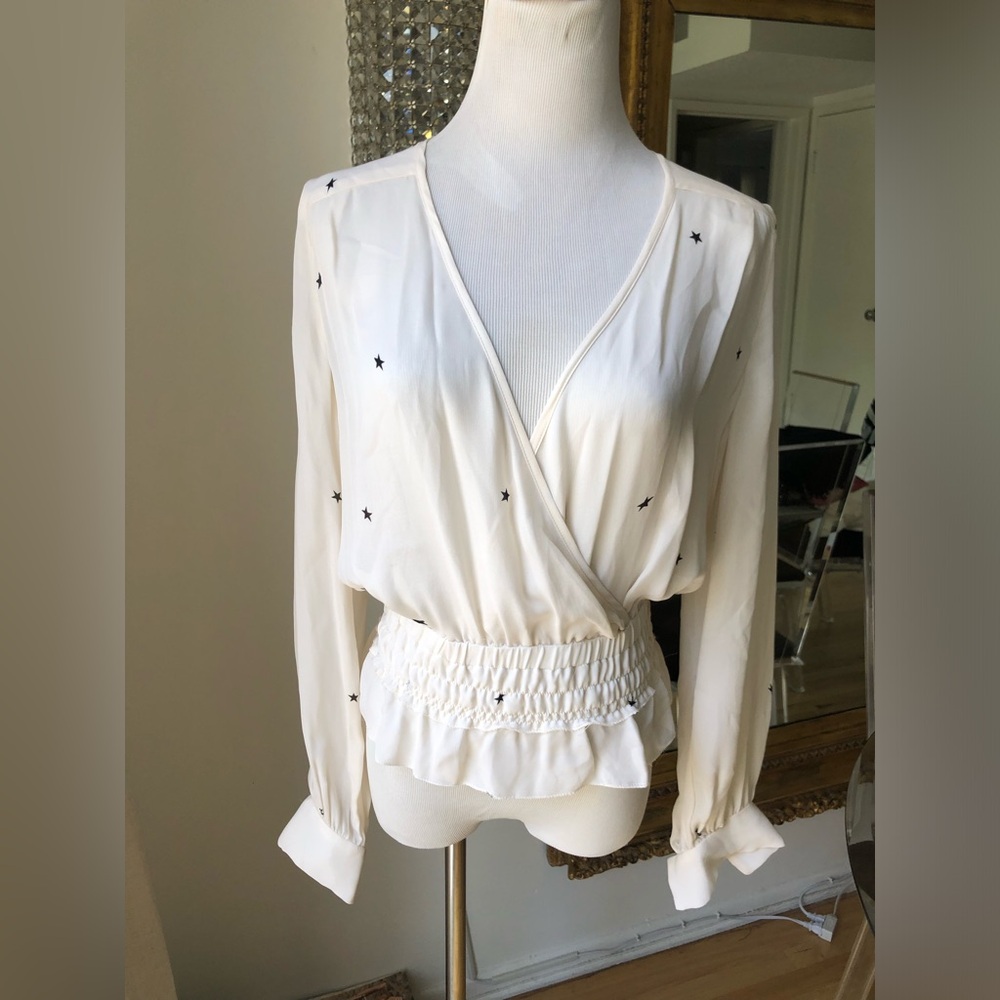 L’agence cream silk blouse with stars size small